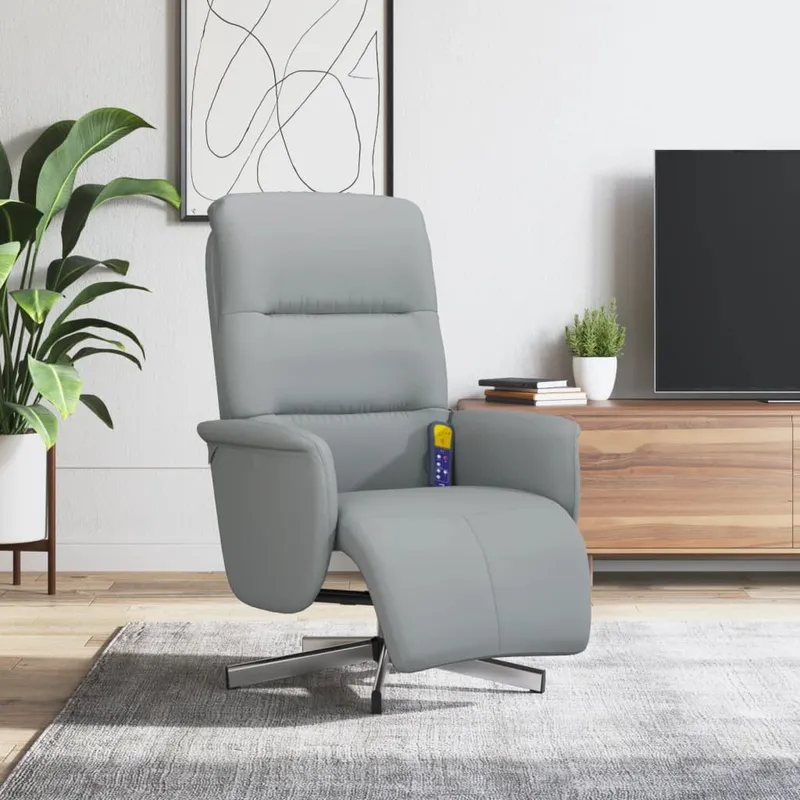 vidaXL Massagefåtölj med fotstöd ljusgrå tyg (#3558)
