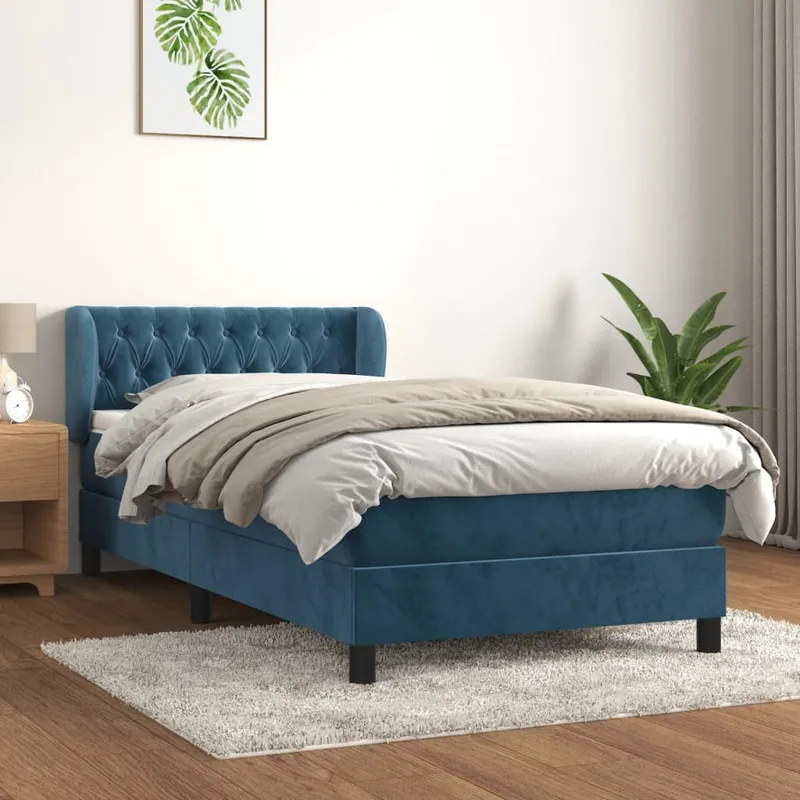 vidaXL Ramsäng med madrass mörkblå 90×190 cm sammet (#5237)