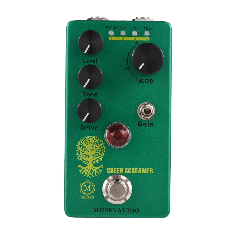 MOSKYAudio Booster/Overdrive gitarreffektpedal 4 lägesomkopplare & nivå/ton/drivkontroller Kompakt grön