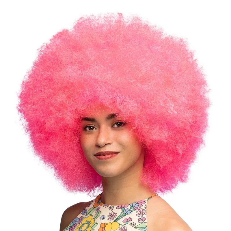 Fluffig Neonrosa Peruk - One size