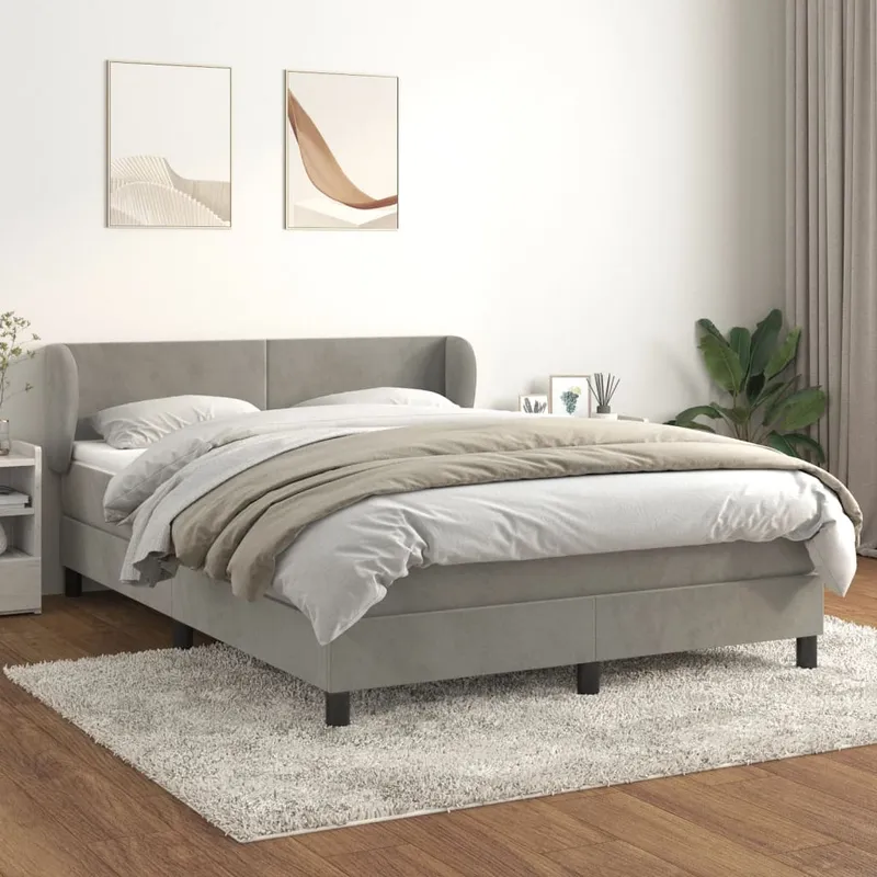 vidaXL Ramsäng med madrass ljusgrå 140×190 cm sammet