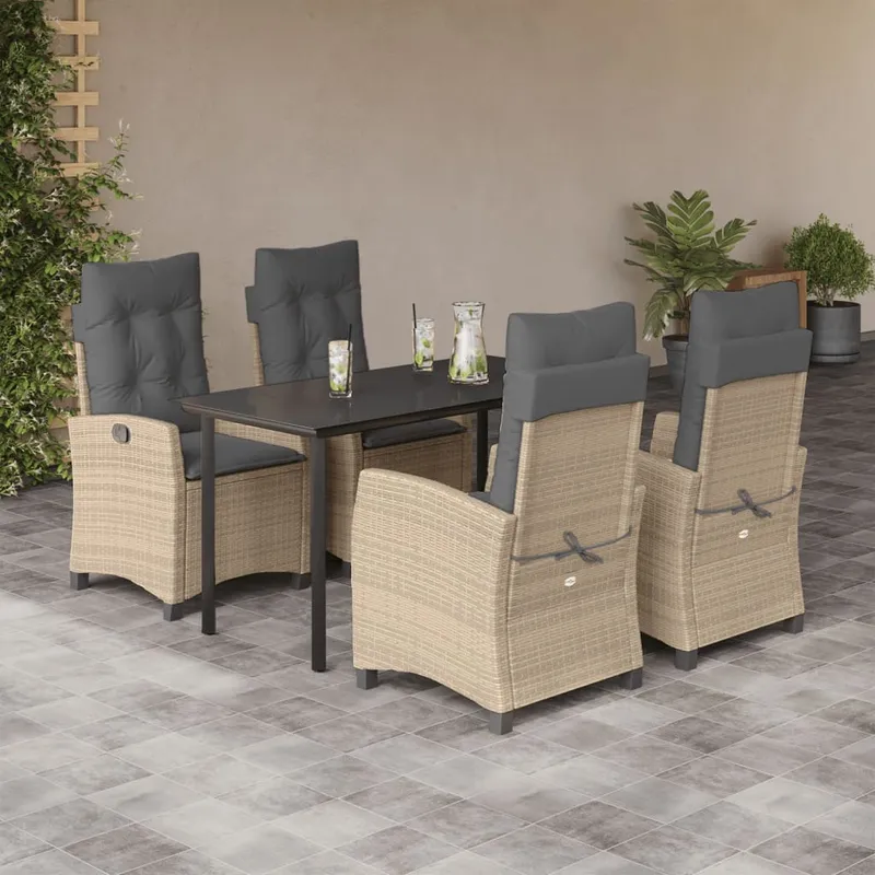 vidaXL Matgrupp för trädgården med dynor 5 delar mixbeige konstrotting (#5685)