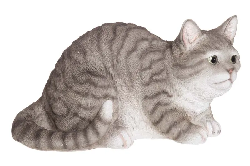 Trädgårdsdekoration: Liggande grå katt 32 cm