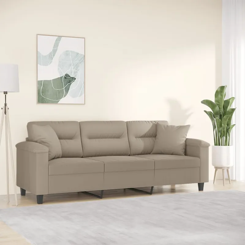 vidaXL 3-sitssoffa med prydnadskuddar taupe 180 cm mikrofibertyg