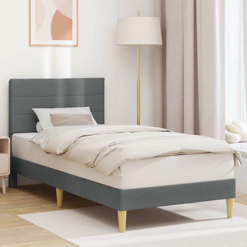 vidaXL Sängram med huvudgavel Mörkgrå 100 x 200 cm Tyg