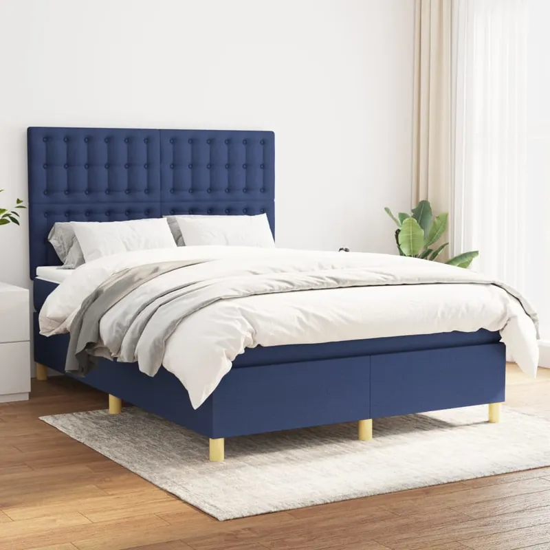 vidaXL Ramsäng med madrass blå 140×190 cm tyg (#3191)