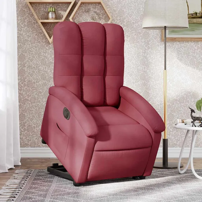 vidaXL Elektrisk reclinerfåtölj med uppresningshjälp vinröd tyg (#6073)