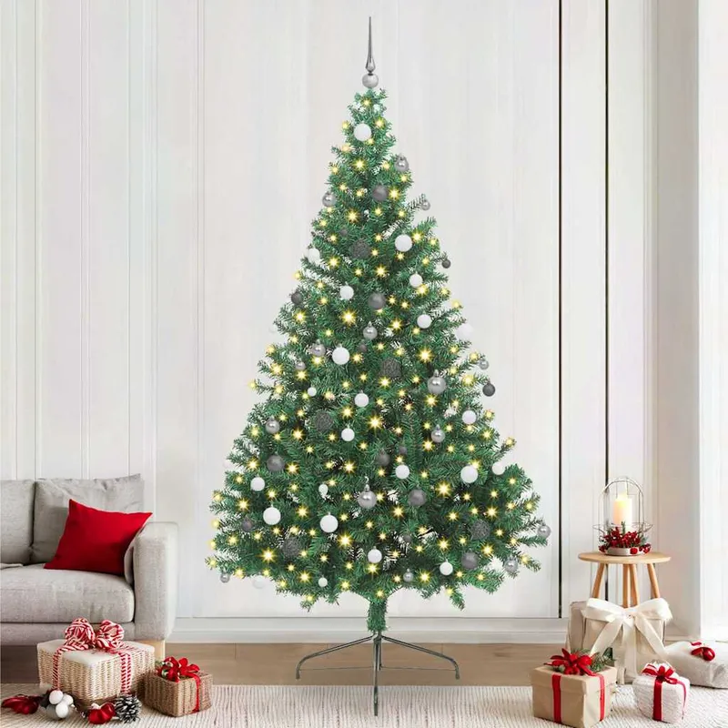 vidaXL Konstgjord Förbelyst Julgran med 300 LED-lampor Grön 240 cm PVC