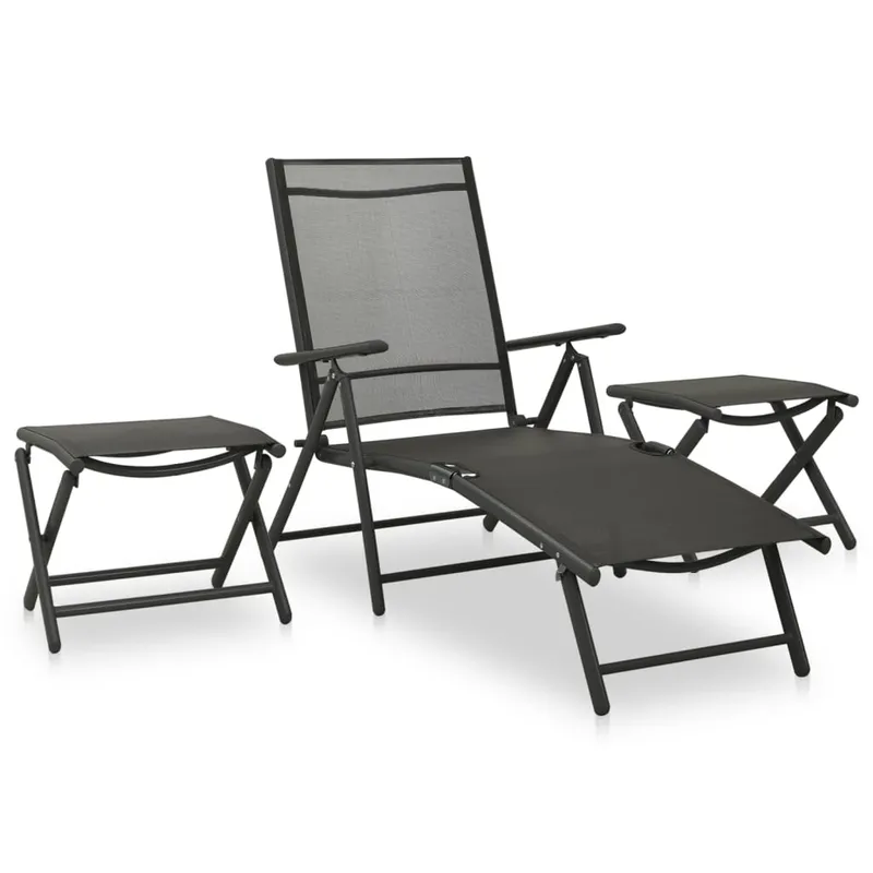 vidaXL Loungegrupp för trädgården 3 delar textilen & aluminium svart