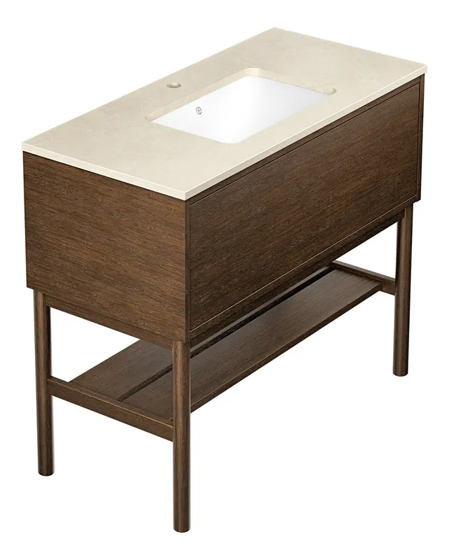 Gustavsberg Ducentic GB71DCVU10AWCC11LF Kommodpaket med ben, 100 cm, brun ek/beige sten, för 1 singelhålsblandare Brun ek/Beige sten