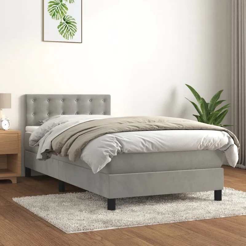 vidaXL Ramsäng med madrass ljusgrå 90×200 cm sammet (#1853)