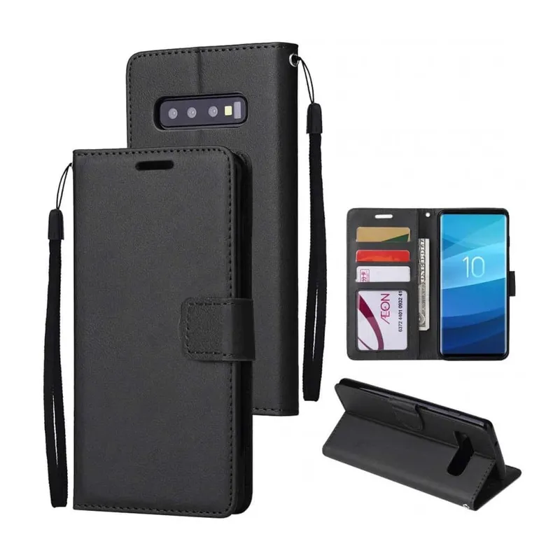 Samsung Galaxy S10e Plånboksfodral Läder Skinn Fodral Svart