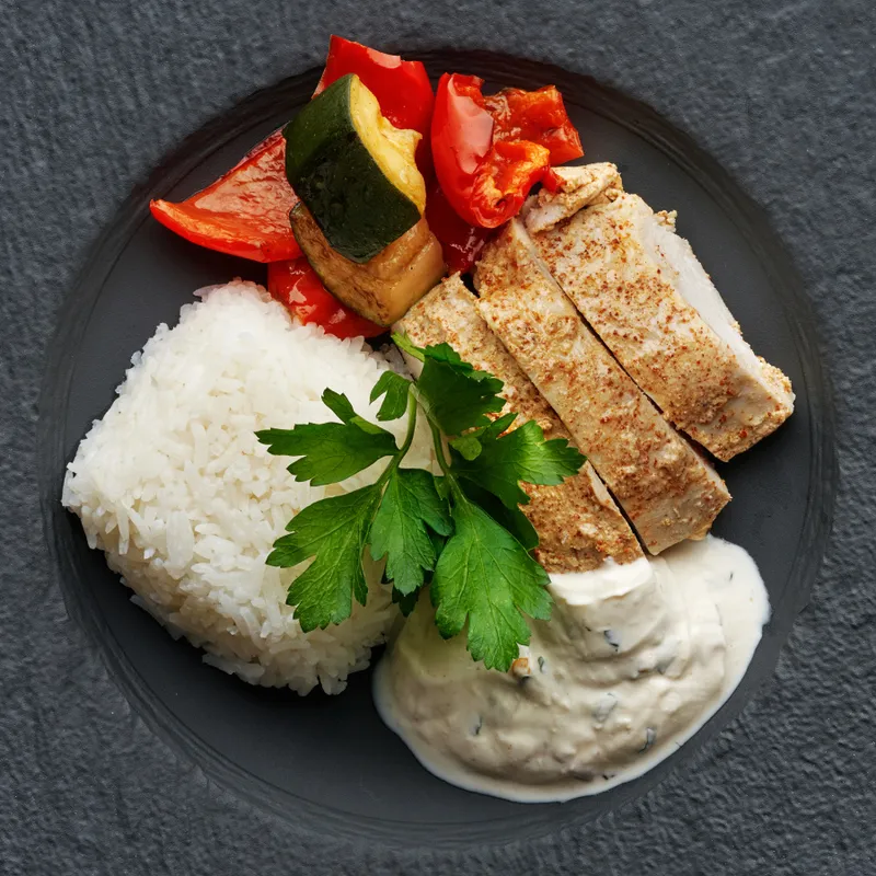 Kyckling Tandoori med Jasminris och Raita