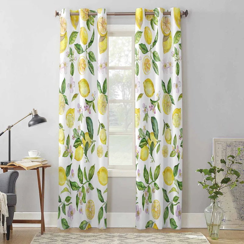 Sommer Akvarell Sitron Vintage Vindusgardiner for Stue Luksus Soveromsgardin Kjøkkengardiner Draperier Gardiner 135W x 60H(cm) x1 (#6873)