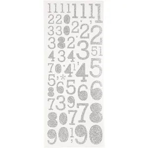 Glitterstickers Siffror, 10x24 cm, 2 ark, silver