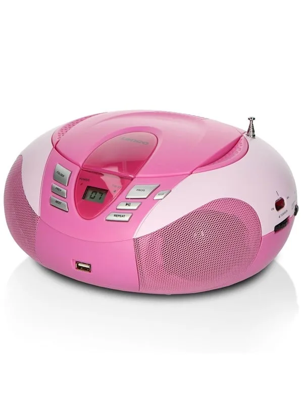 Bärbar FM-radio, CD och USB-spelare - Rosa, kompakt, bärbar
