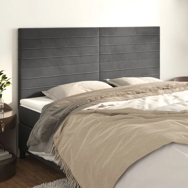 vidaXL Sänggavel mörkgrå 160x5x118/128 cm sammet (#3915)