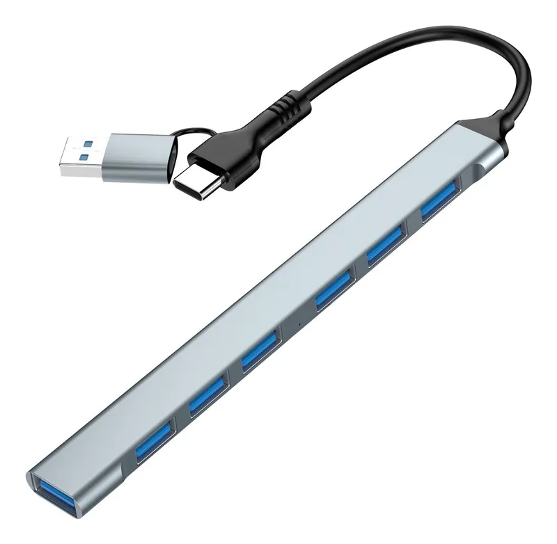 Gembird 7-port USB hub (1x USB 3.2 + 6x USB 2.0) USB-A + USB-C USB Hub - USB 3.2 - 7 porte - Silver