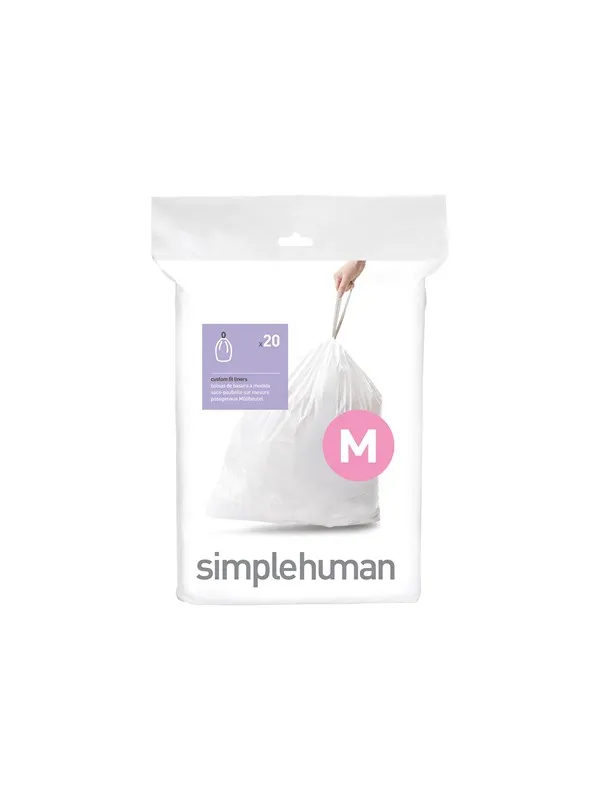 Simplehuman Kod M skräddarsydda soppåsar, förpackning med 20, vit