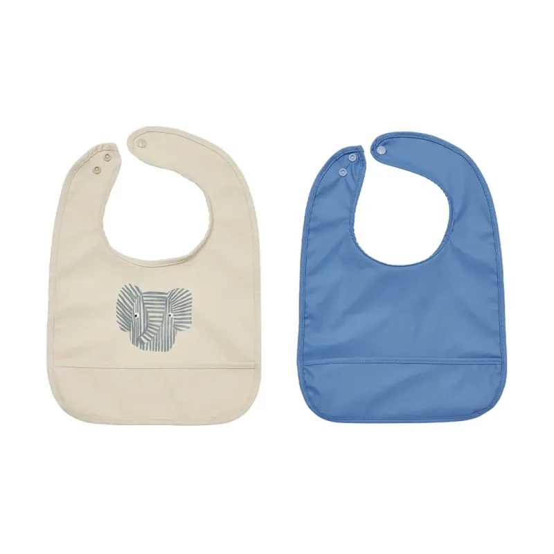 OYOY Haklappar – 2-pack – Erik Elephant – Beige/Blue