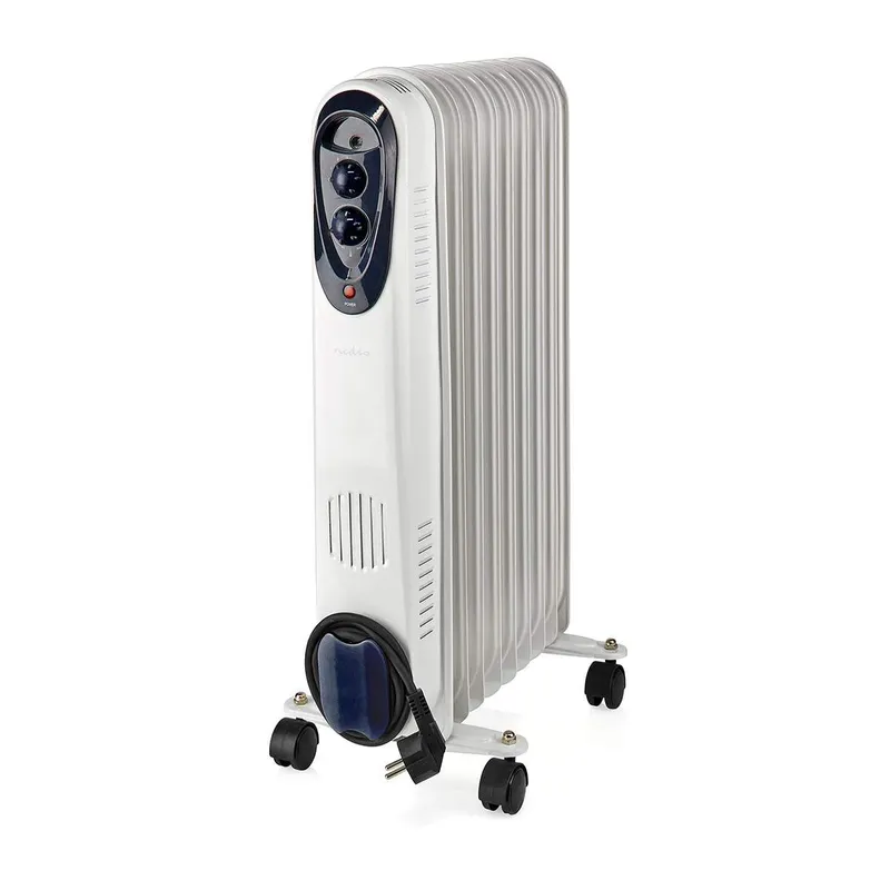 Portabelt oljeelement | 800 / 1200 / 2000 W | 9 Fenor | Justerbar termostat | 3 Värmeinställningar | Skydd för att ramla | Vit