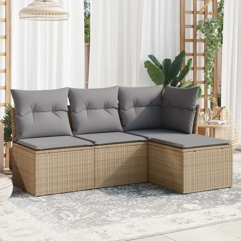 vidaXL Soffgrupp för trädgård med dynor 4 delar beige konstrotting (#3130)