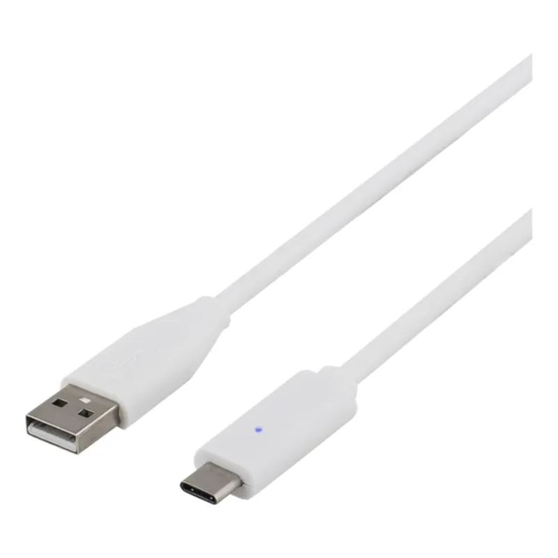 DELTACO USB-Kabel 2.0, USB-C – USB-A, 2 meter, vit