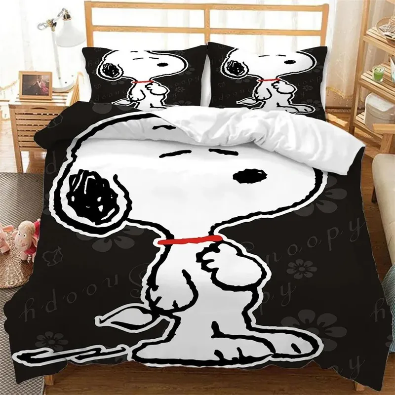 Snoopy Barne Mikrofiber Dynetrekk 3-Deler for Tenåringer voksen Dynetrekk Tegneserie Tegneserier Sengetøy med Glidelås gave Trekk 140x210cm (#7815)