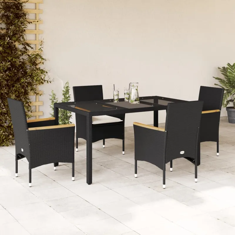 vidaXL Matgrupp för trädgård med dynor 5 delar svart konstrotting&glas (#1375)