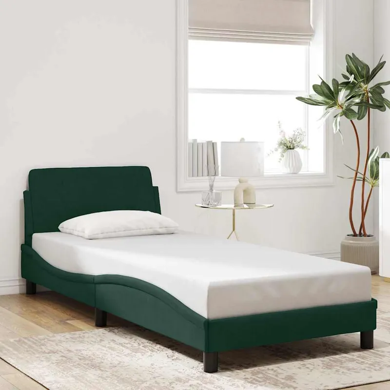 vidaXL Sängram Dover mörkgrön 90×190 cm sammet