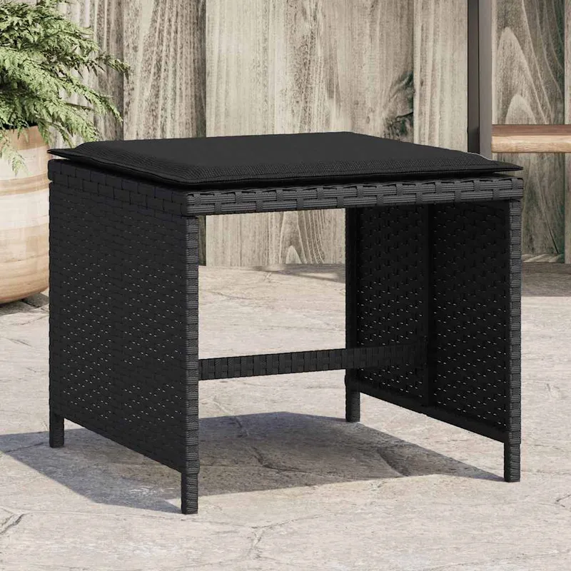 vidaXL Trädgårdspallar med dynor 4 st svart 41x41x36 cm konstrotting (#6165)