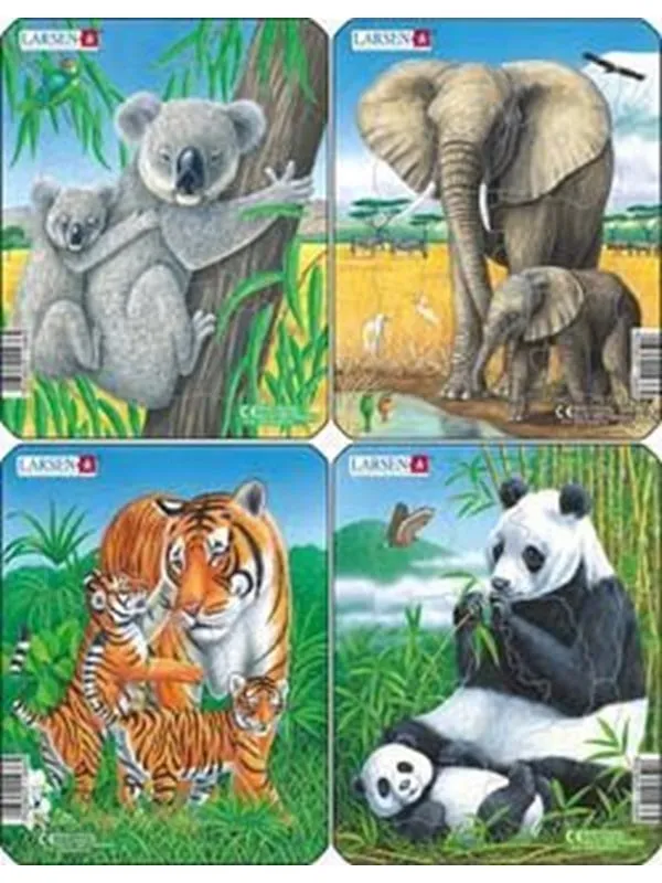 Larsen Puzzles Pussel Koala, Elefant, Tiger, Panda 4-asst - 8 2D Pussel