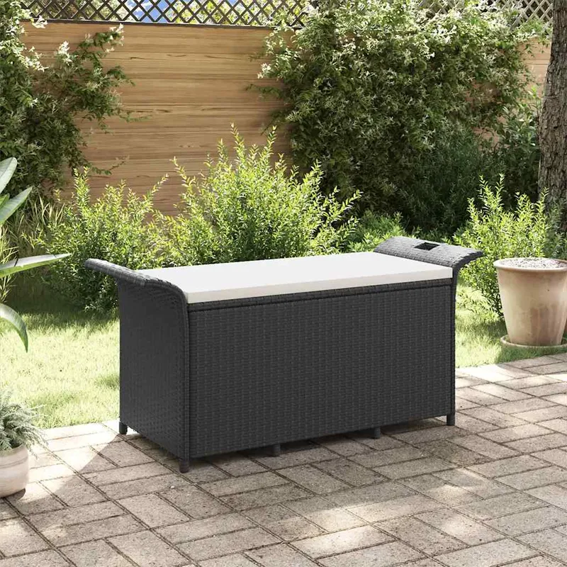 vidaXL Trädgårdsbänk med dyna svart 116x46x57 cm konstrotting