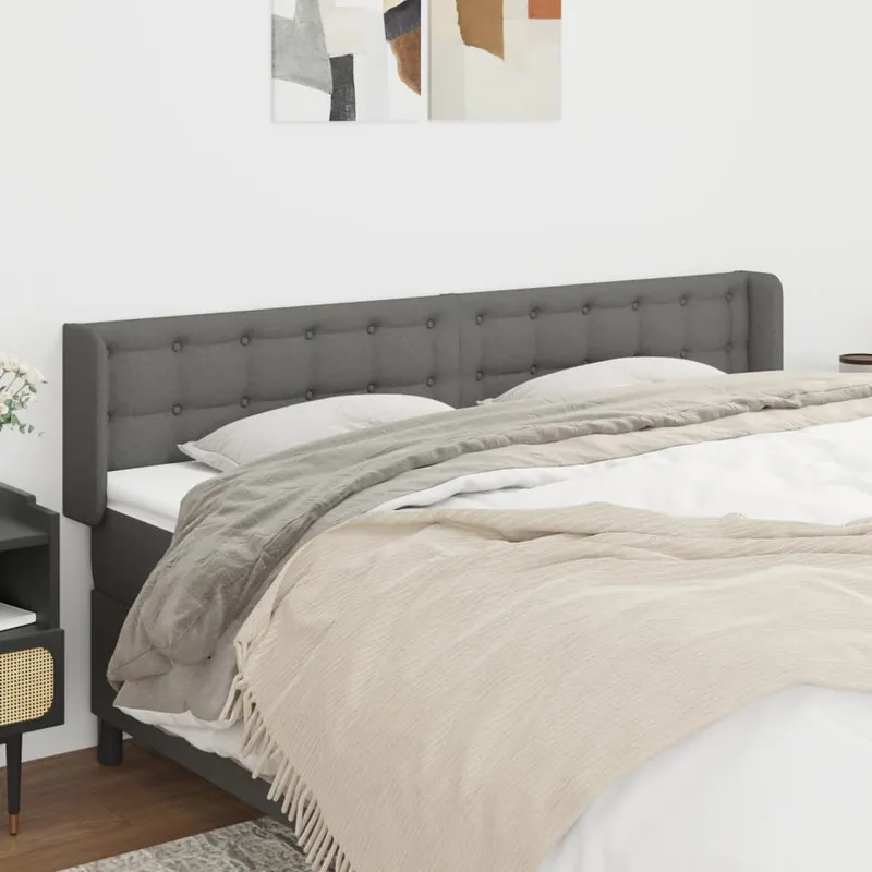 vidaXL Sänggavel med kanter mörkgrå 163x16x78/88 cm tyg