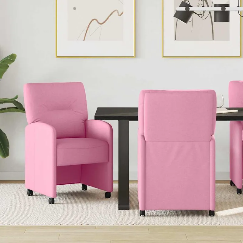 vidaXL Matstolar med hjul 2 st tyg Rosa 57 x 67 x 95 cm