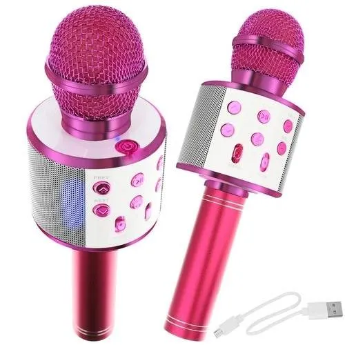 Bärbar Rosa Bluetooth Karaoke Mikrofon med Högtalare
