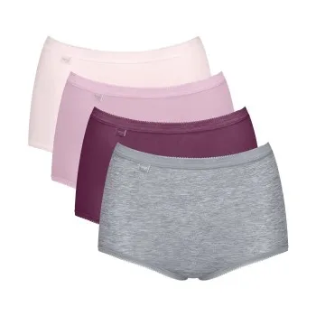 Sloggi Trosor 4P Basic Plus Maxi Panty Rosa/Grå bomull 44 Dam