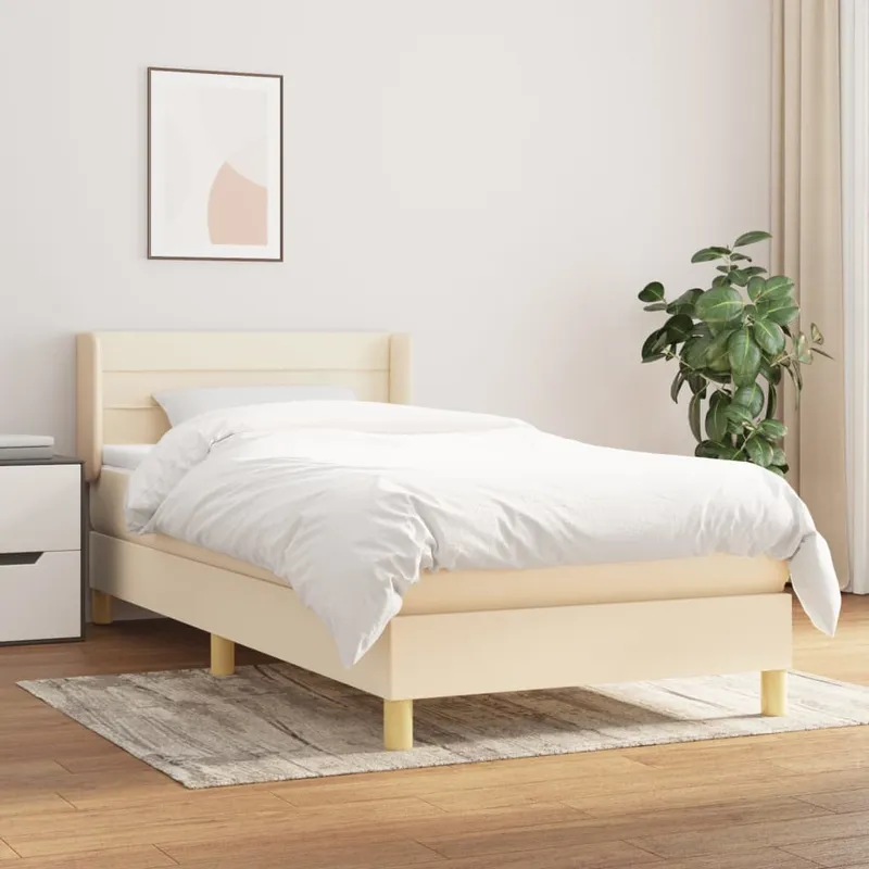 vidaXL Ramsäng med madrass gräddvit 90×190 cm tyg (#0913)
