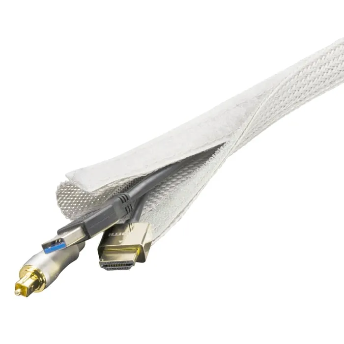 DELTACO kabelsorteringsstrumpa i nylon, kardborrband, 3m – Vit