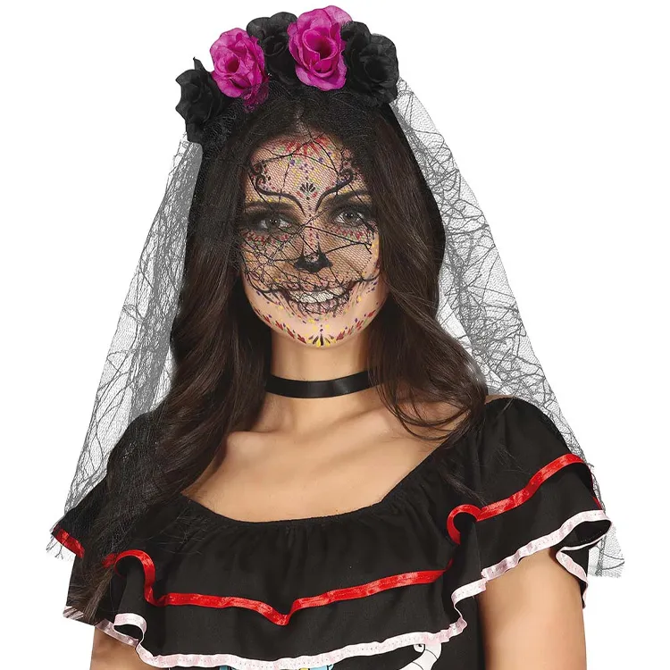 Day Of The Dead Tiara Svart & Lila