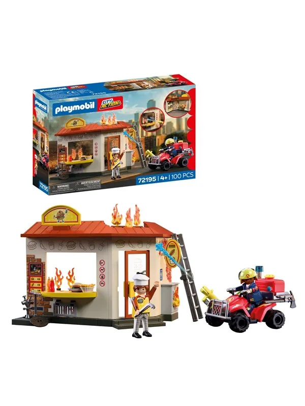 Playmobil City Action Brandkårs-Quad Med Burgerkiosk, Multifärgad