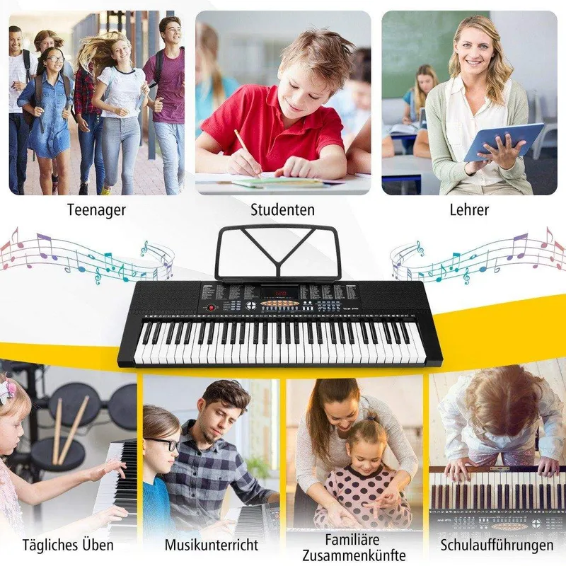 Nybörjarklaviaturpiano - 61 tangenter, 300 toner, inlärningslägen