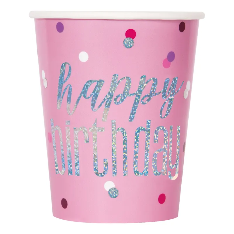Pappersmuggar Happy Birthday Rosa Skimmer – 8-pack
