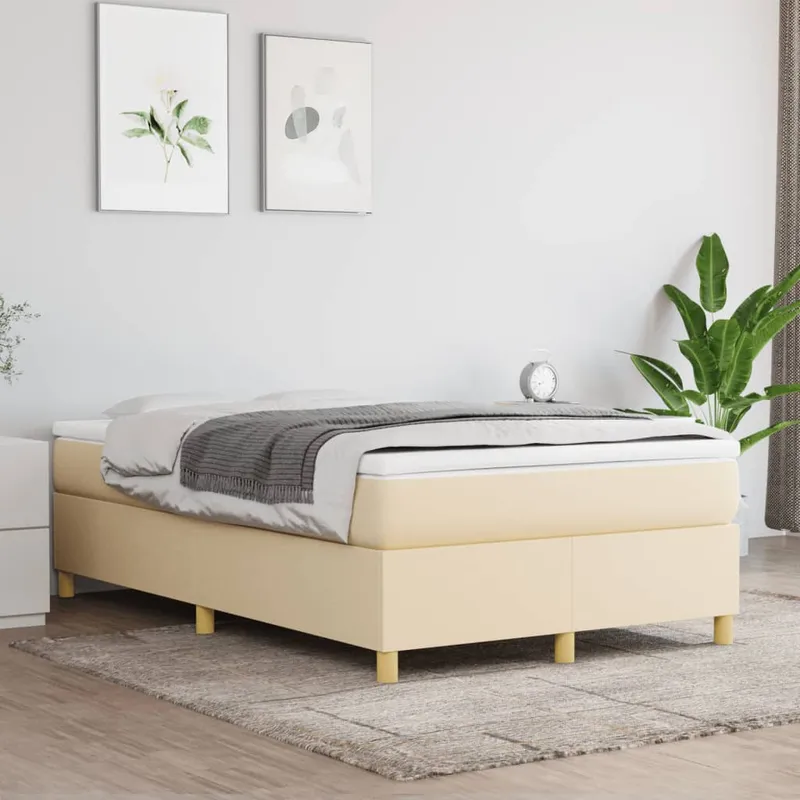 vidaXL Ramsäng med madrass gräddvit 120×200 cm tyg (#0103)