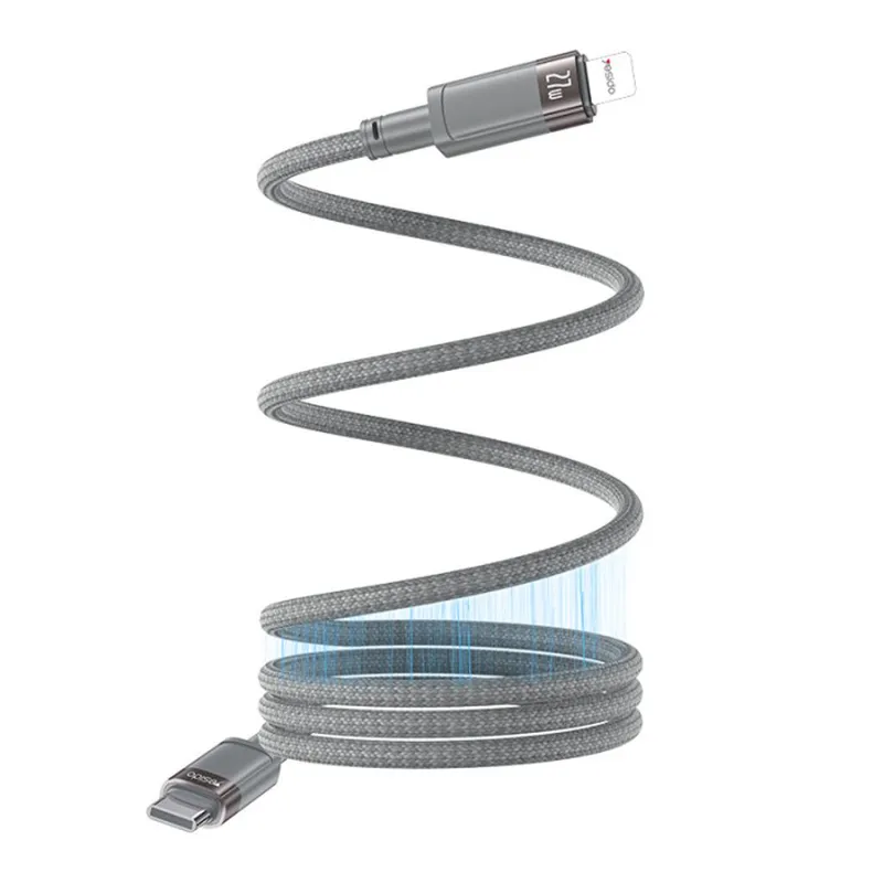 Yesido USB-C till Lightning laddningskabel med magnetisk PD 60W, 1m – Grå