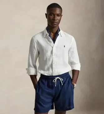 Polo Ralph Lauren för män. 710968915505 Slim Fit linneskjorta vit (S), Casual, Parti, Lino, Klassisk, Lång ärm