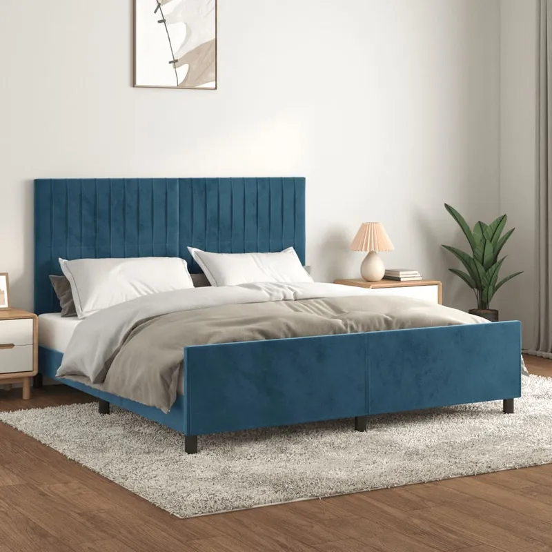 vidaXL Sängram med huvudgavel mörkblå 180×200 cm sammet (#3858)