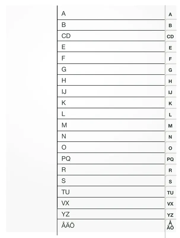 Register vit PP A4 A-Ö
