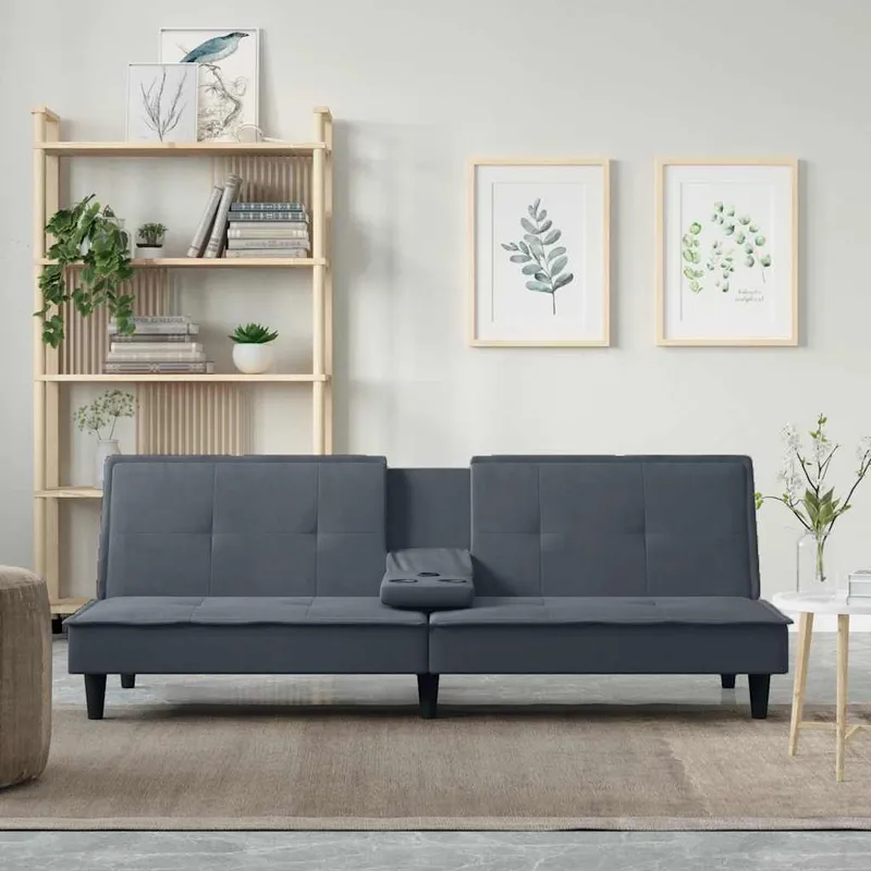 vidaXL Bäddsoffa med mugghållare mörkgrå sammet (#4190)