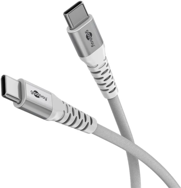 Goobay USB-C™ supersoft textilkabel med metallkontakter, 1 m, vit elegant och extra robust anslutningskabel för enheter med USB-C™-port